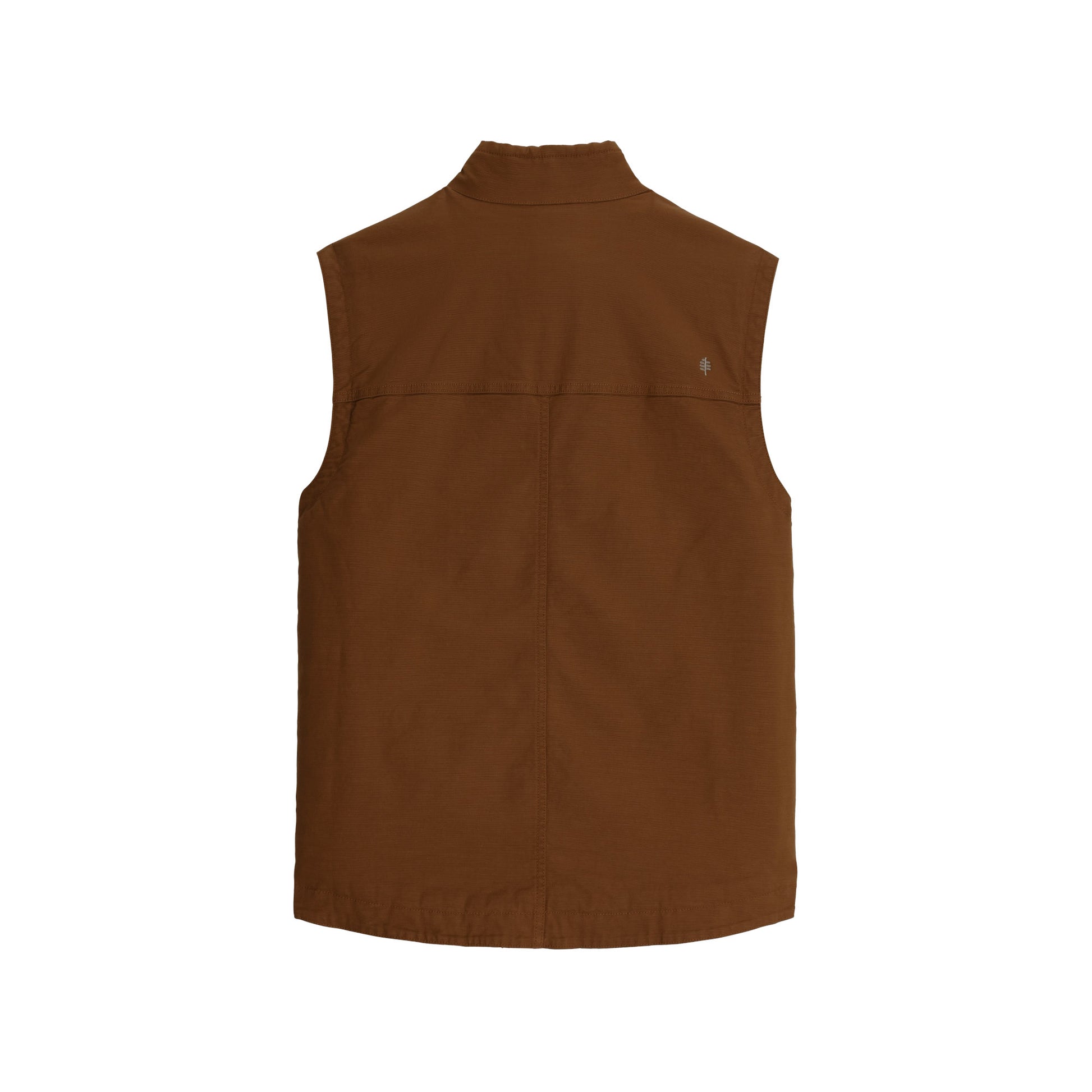 Back view of Royal Robbins Men’s El Cap Canvas Vest with high collar, shown on a plain white background.