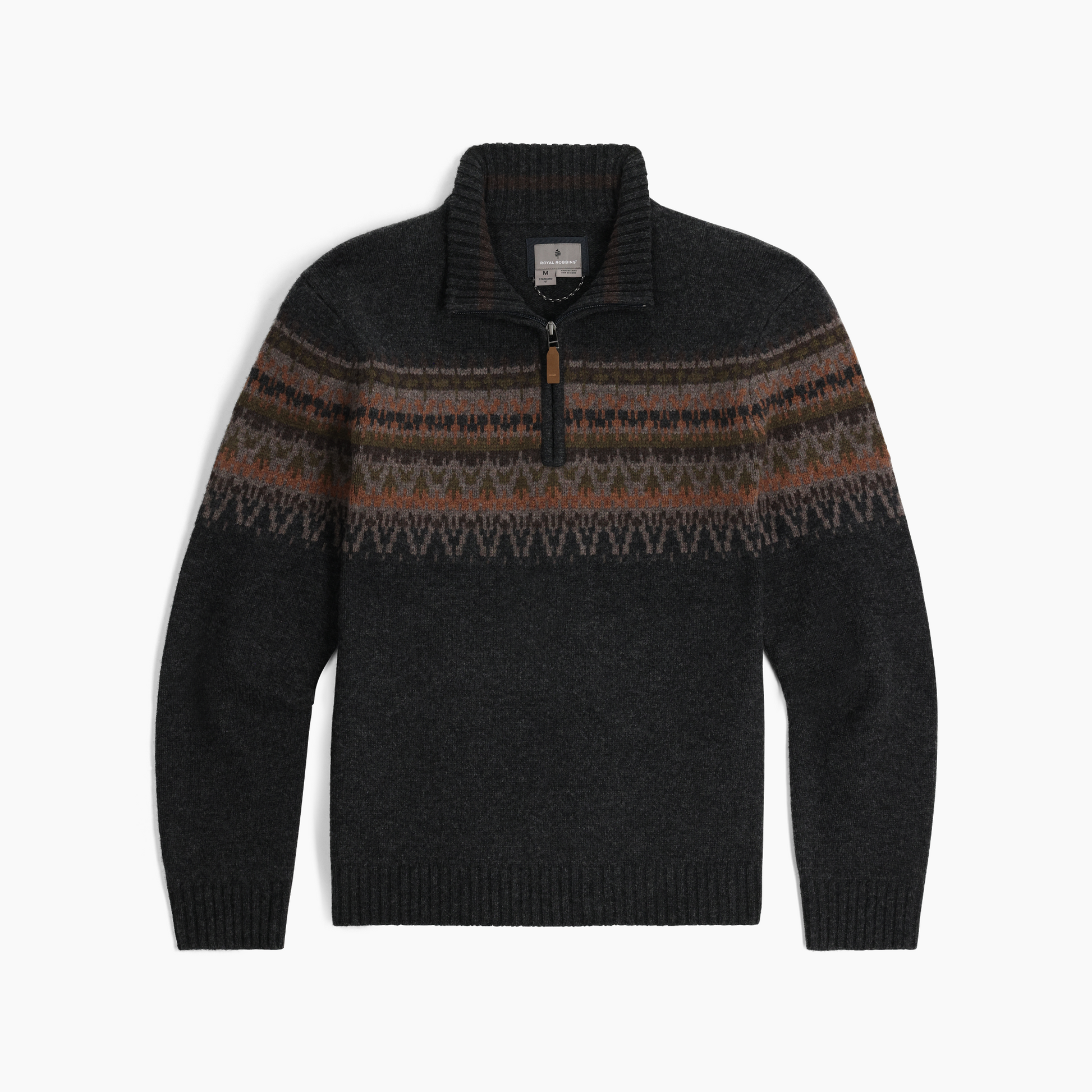Royal Robbins Men's Arch Rock 1/4 Zip in dark gray with multicolor stripes for optimal temperature regulation.