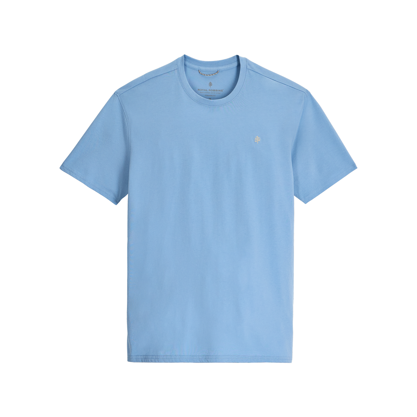 Royal Robbins Men's RR Graphic Tee, light blue short-sleeve crew neck in soft organic cotton.