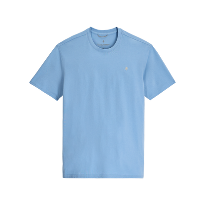 Royal Robbins Men's RR Graphic Tee, light blue short-sleeve crew neck in soft organic cotton.