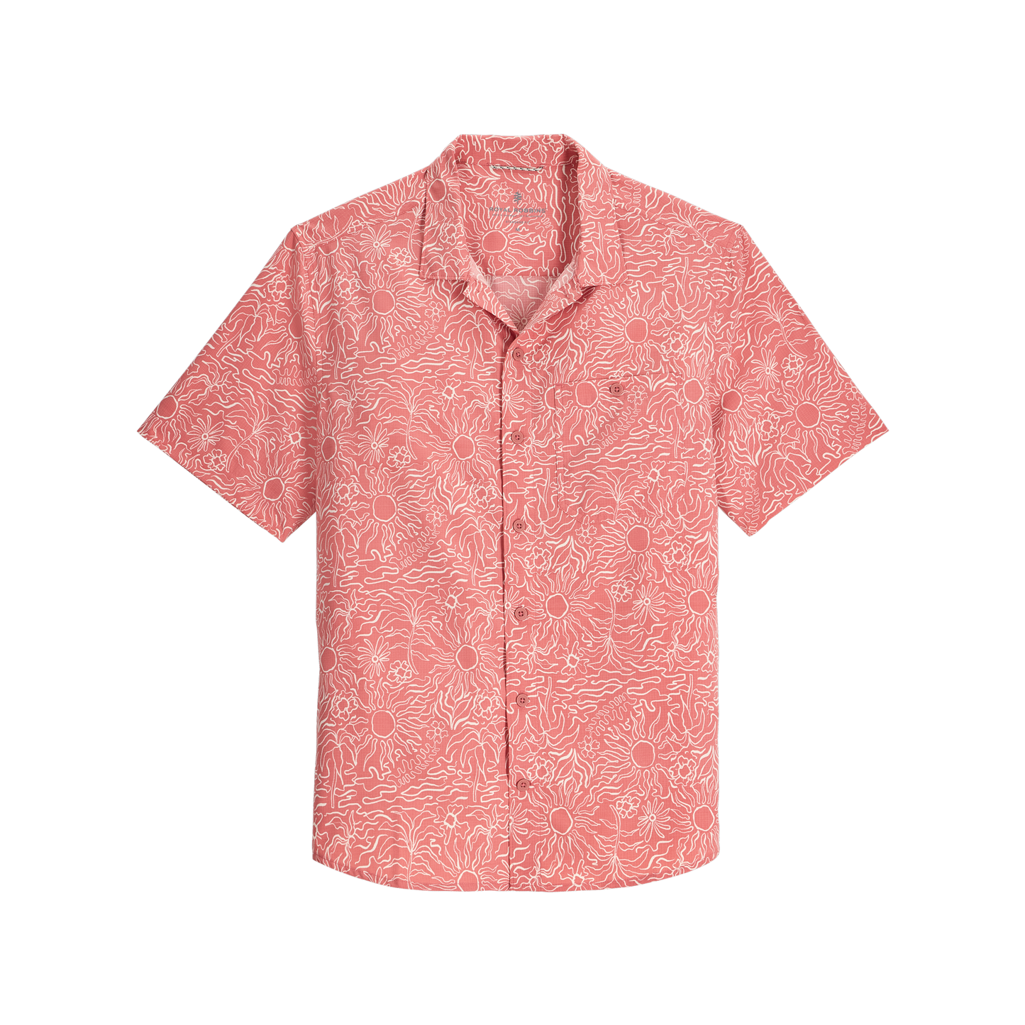 Royal Robbins Men's Salathe Sun Shirt SS offers UPF40+ and features a red/white sunburst pattern.