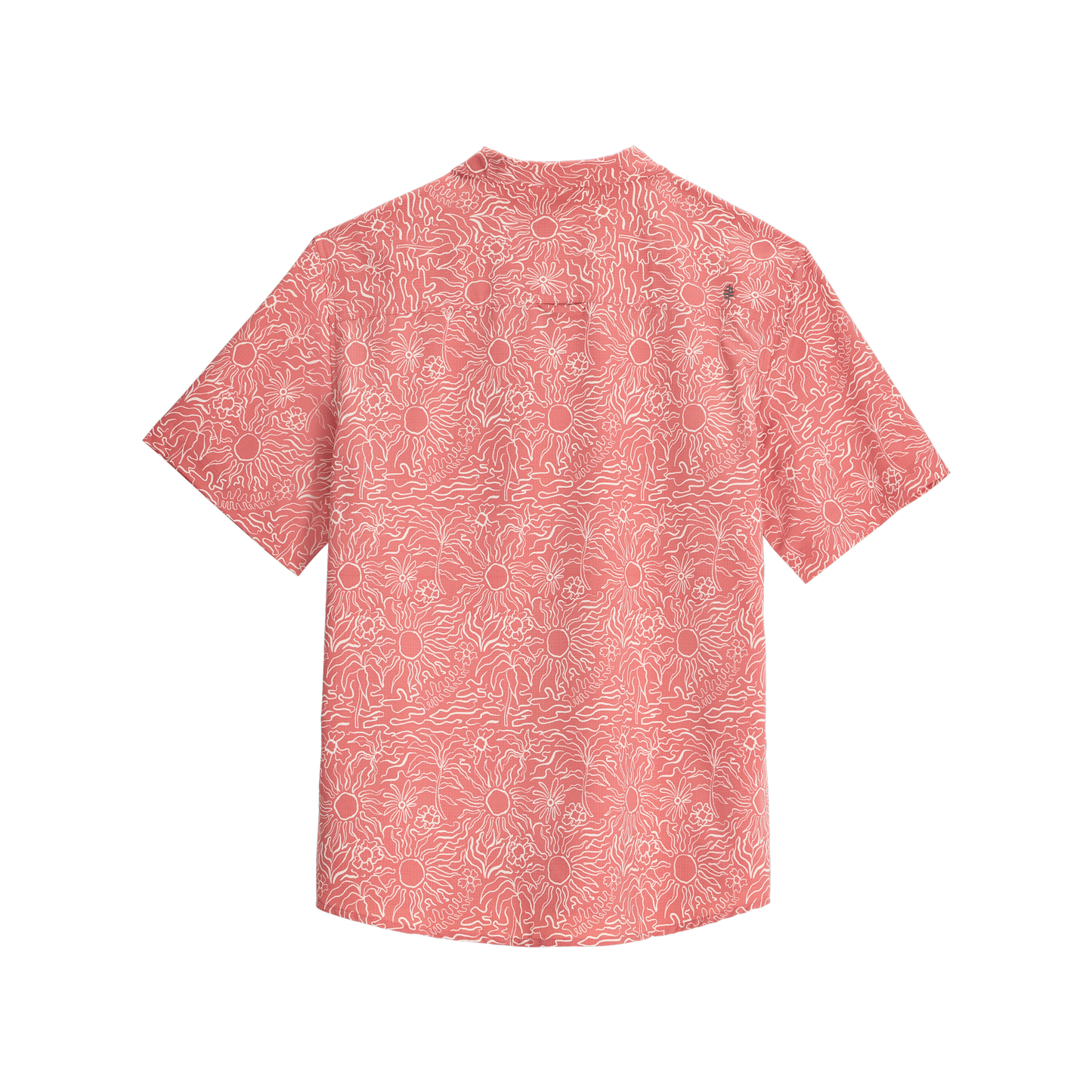 Royal Robbins Men's Salathe Sun Shirt SS offers breathable UPF40+ sun protection and a pink-white sunburst pattern.