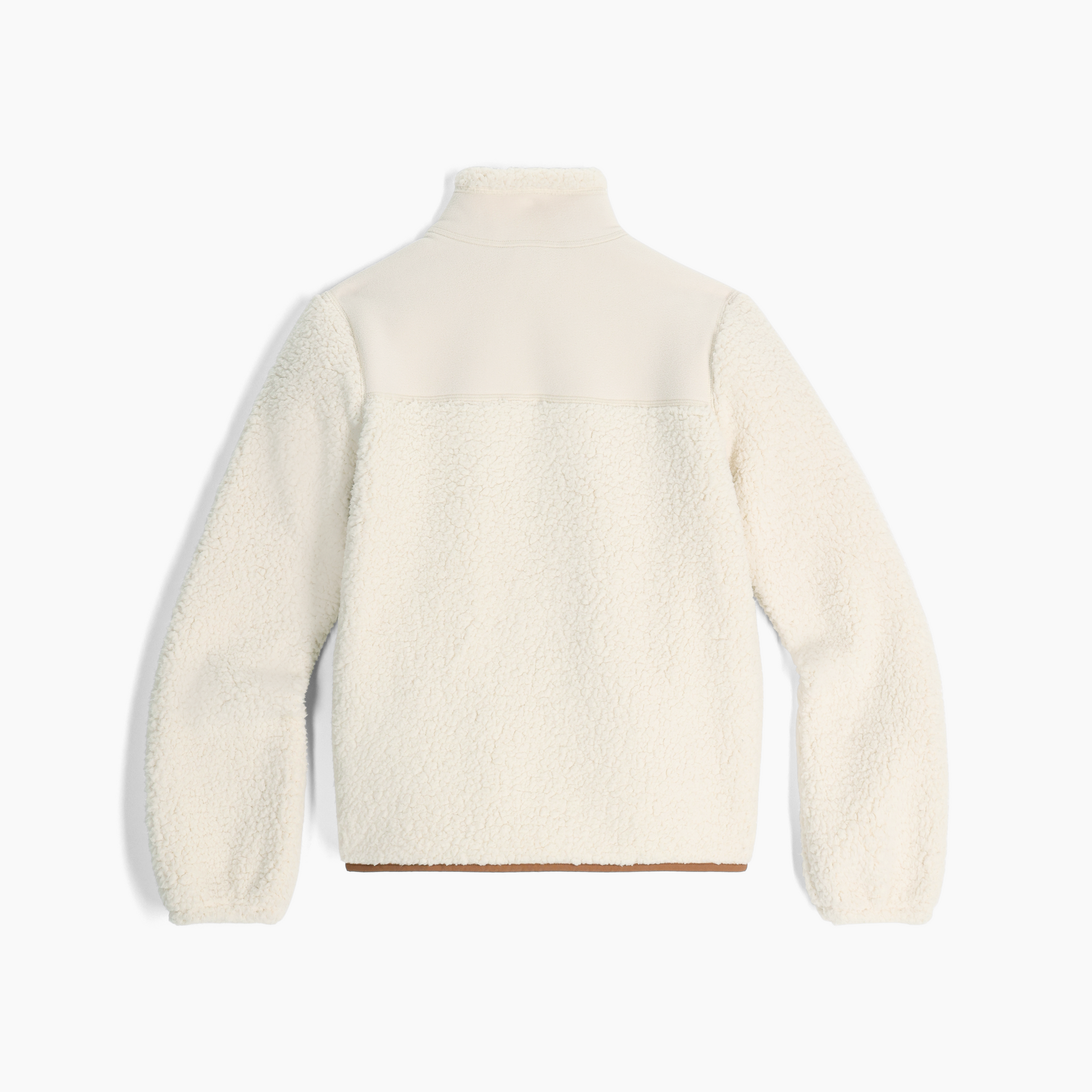 Royal Robbins Women's Palisades Jacket in cream with high collar and contrast yoke, shown from the back.