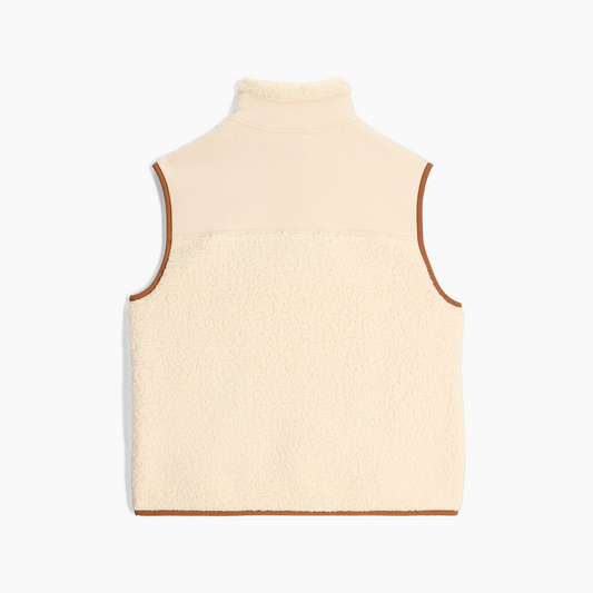 Product Image – Back view of the Royal Robbins Women's Palisades Vest, sleeveless with high collar and brown-trimmed edges.