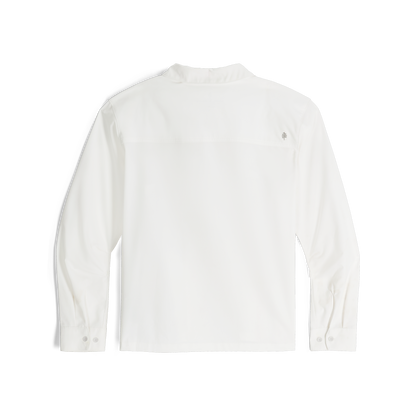 Back view of Royal Robbins Women's Expedition III Long Sleeve in white recycled poly with small upper right logo.