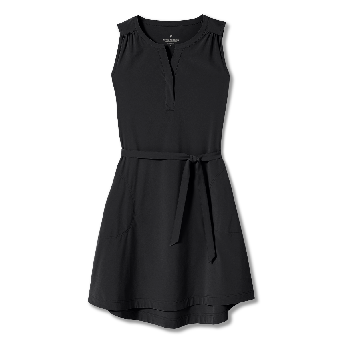 Royal Robbins Spotless Traveller Tank Dress: Sleeveless, V-neck, belted waist, 2 pockets. ONLINE ONLY.