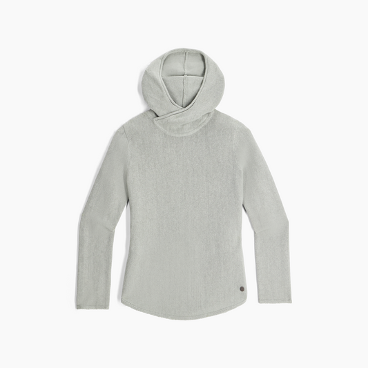 Product Image – Royal Robbins Women's Headlands Hemp Hoodie in light gray, perfect for 3-season layering. ONLINE ONLY.