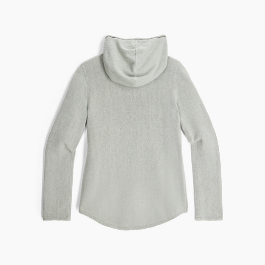 Product Image – The Royal Robbins Women's Headlands Hemp Hoodie in light gray offers breathable, three-season layering.