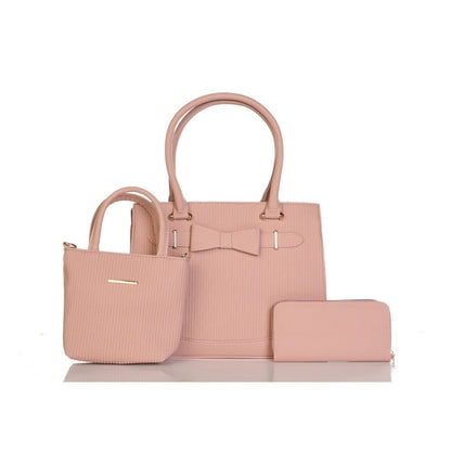 Alina's 3pc Handbag Set in pink, front view.