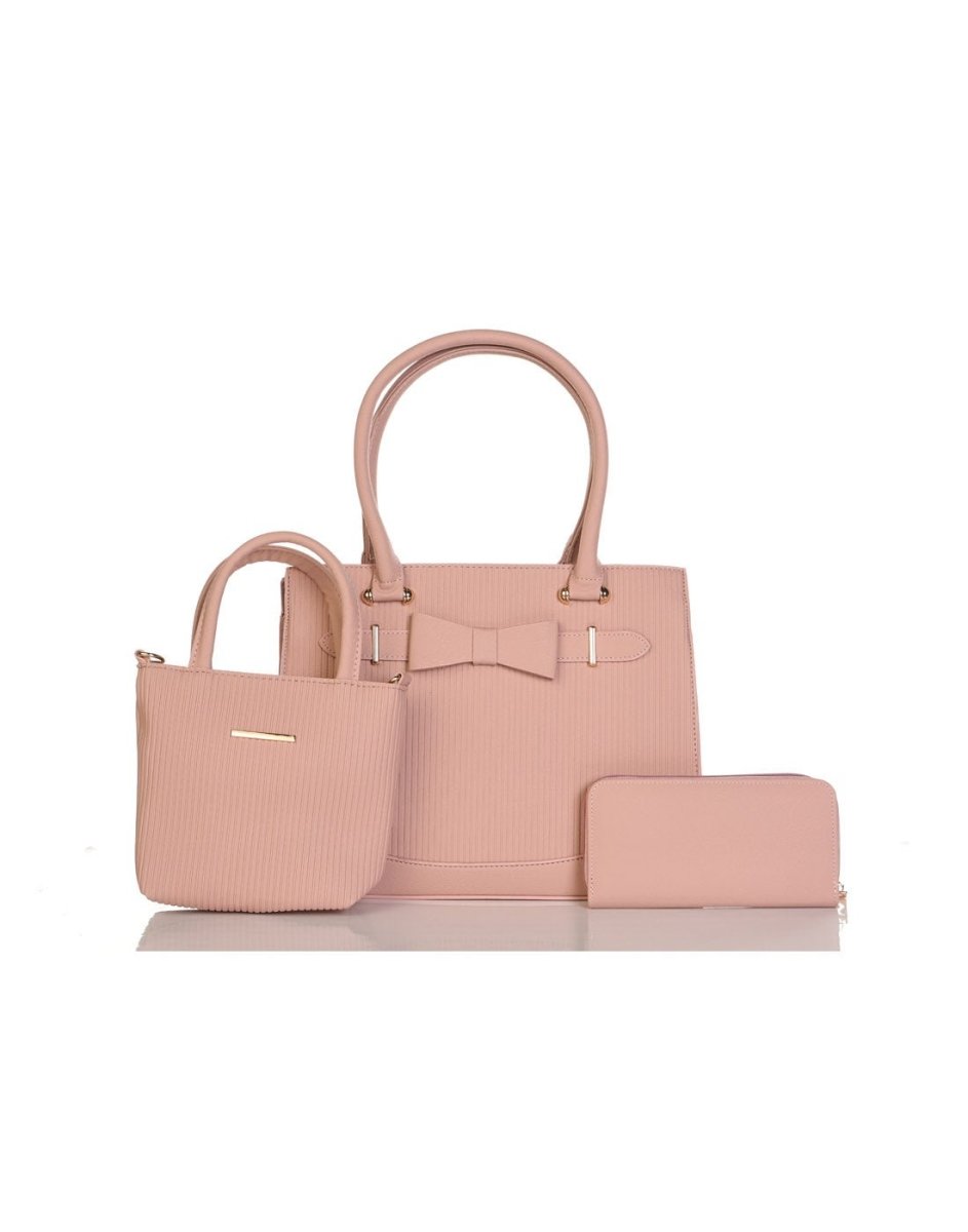 Alina's 3pc Handbag Set in pink, front view.