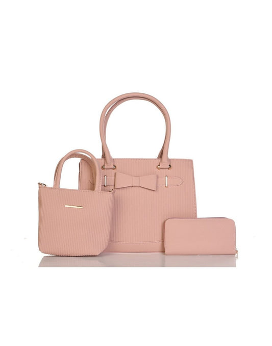 Product Image – Alina's 3pc Handbag Set in pink, front view.