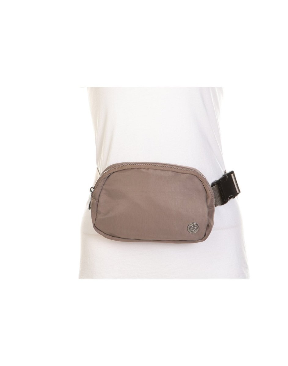 Alina's RFID Chest Bag/Fanny Pack in taupe, front view.