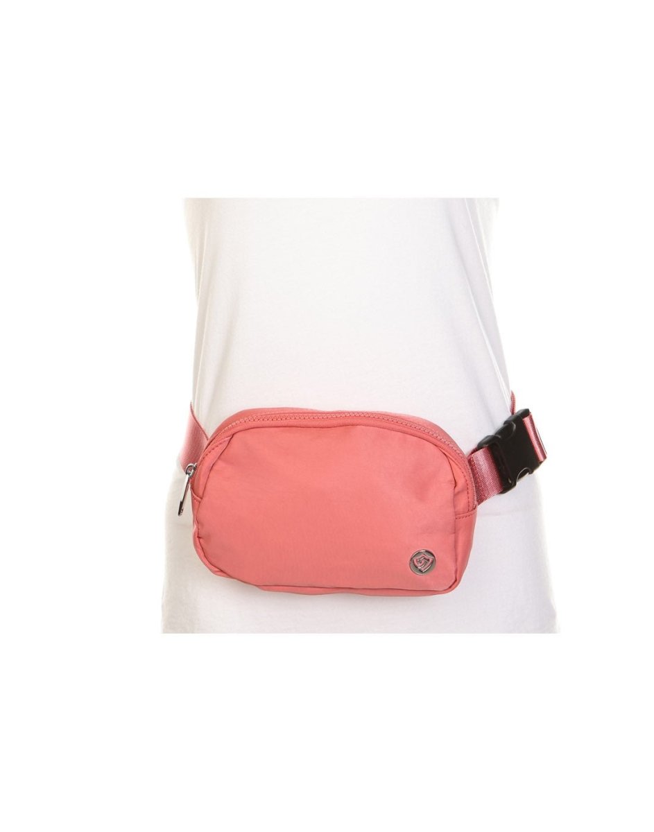 Alina's RFID Chest Bag/Fanny Pack in coral, front view.