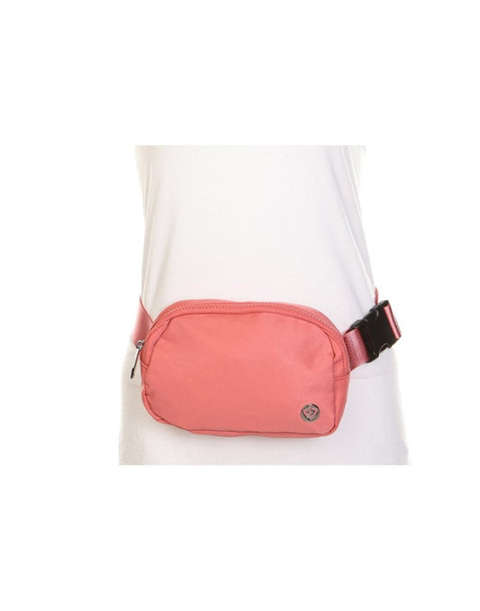 Product Image – Alina's RFID Chest Bag/Fanny Pack in coral, front view.