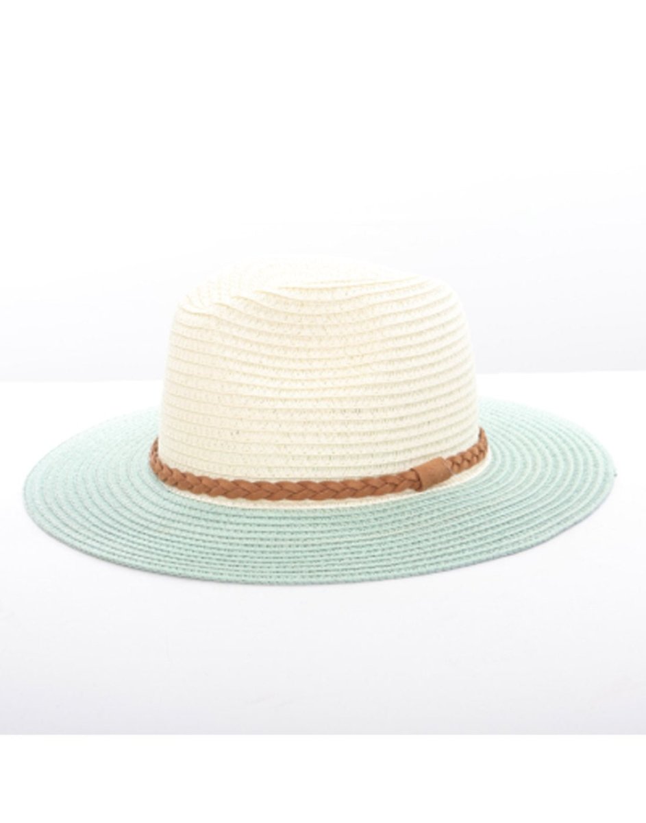 Alina's Two-Tone Paper Straw Hat in mint, front view.