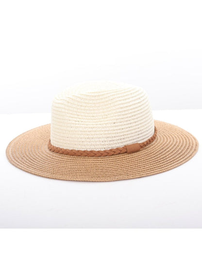 Alina's Two-Tone Paper Straw Hat in tan, front view.