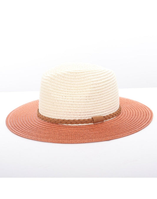 Product Image – Alina's Two-Tone Paper Straw Hat in rust, front view.