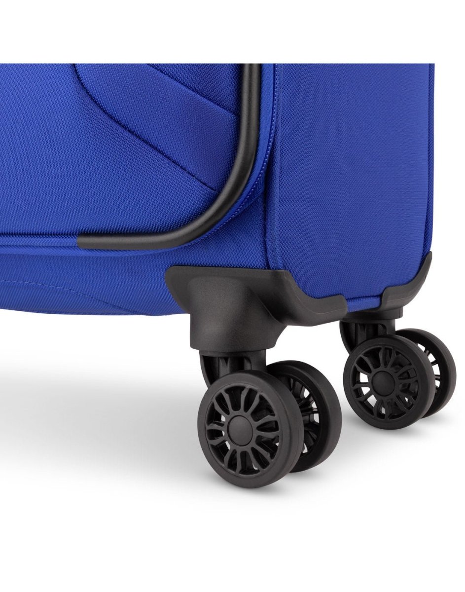 Atlantic Artisan III 19" Spinner Carry-on, blue, close up of black spinner wheels