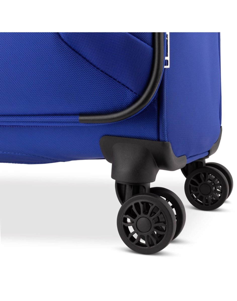 Atlantic Artisan III 28" Expandable Spinner, blue, close up of black spinner wheels