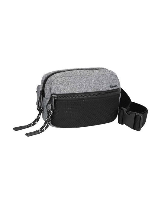 Product Image – Bench Aria Waist Bag, grey with black zippers, belt strap and front pocket, front view