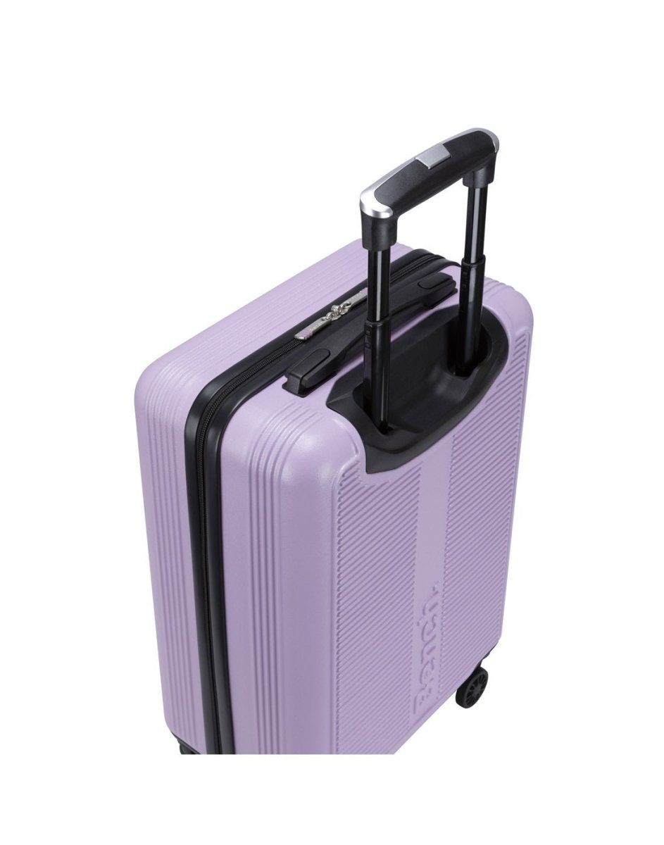 Bench Caelum Hardside 19" Spinner Carry-on, lavender, top back angled view with telescopic handle extended