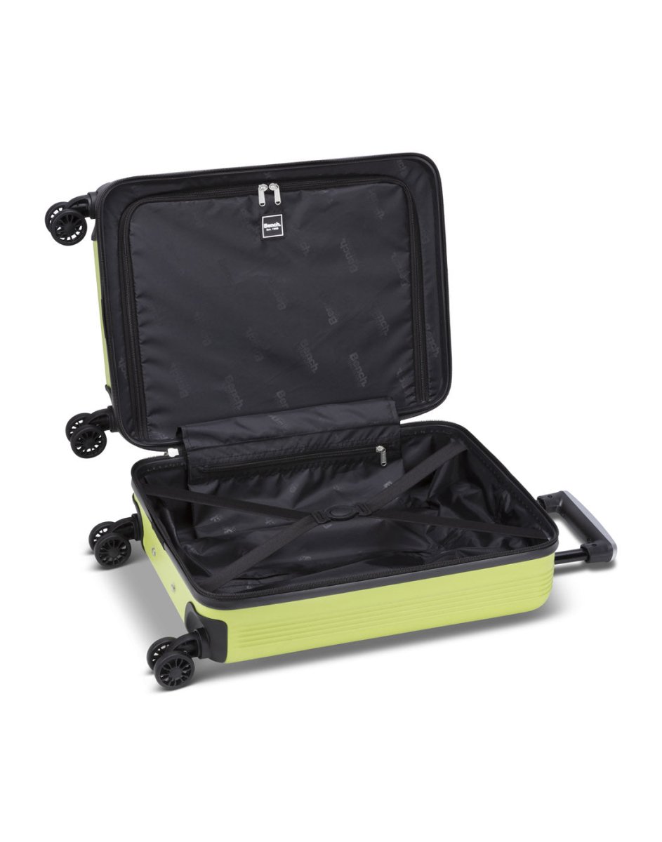 Bench Caelum Hardside 19" Spinner Carry-on, cool matcha, open view of lined black interior