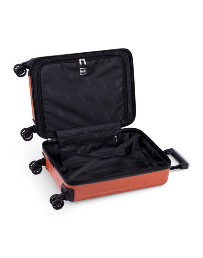 Bench Erasmos Hardside 19" Spinner Carry-on, burnt orange, open view of black lined interior