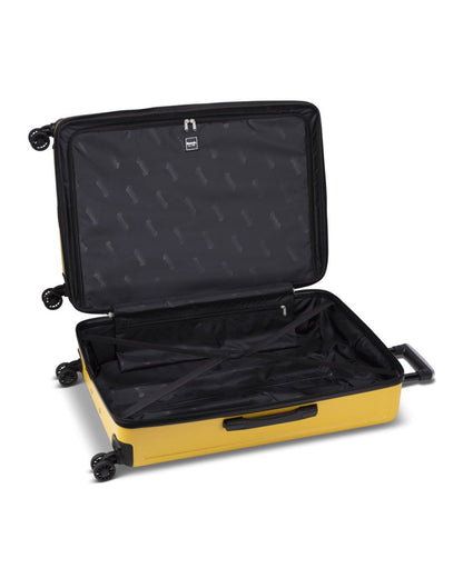 Bench Erasmos Hardside 28" Expandable Spinner, miner yellow, open view of black lined interior