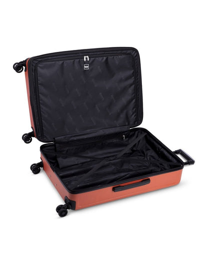 Bench Erasmos Hardside 28" Expandable Spinner, burnt orange, open view of black lined interior