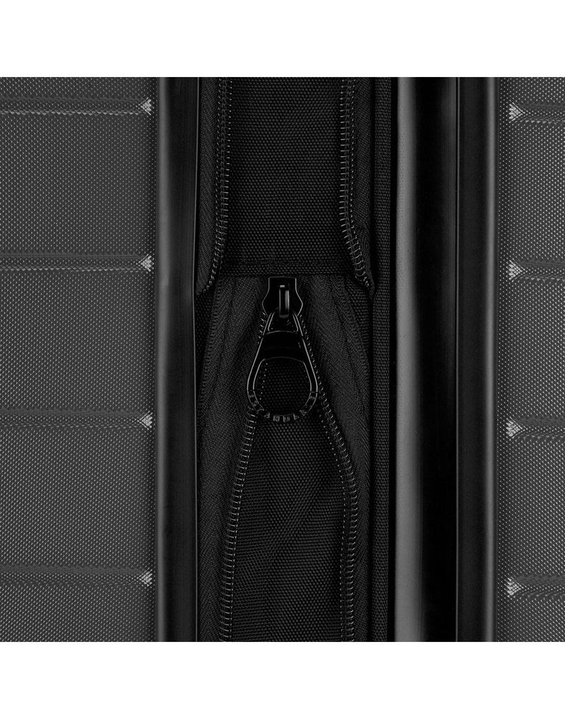 Bugatti Hamburg 24" Hardside Expandable Spinner in Charcoal, close-up view of the zipper-release expansion system.