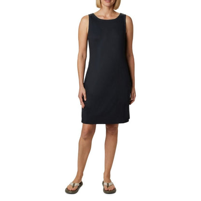 Front view of a woman wearing Columbia Women's Chill River™ Printed Dress in black.