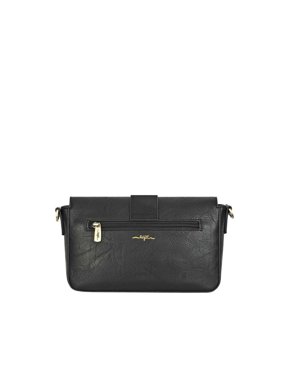 Espe Lee Crossbody in black, back view of zippered pocket