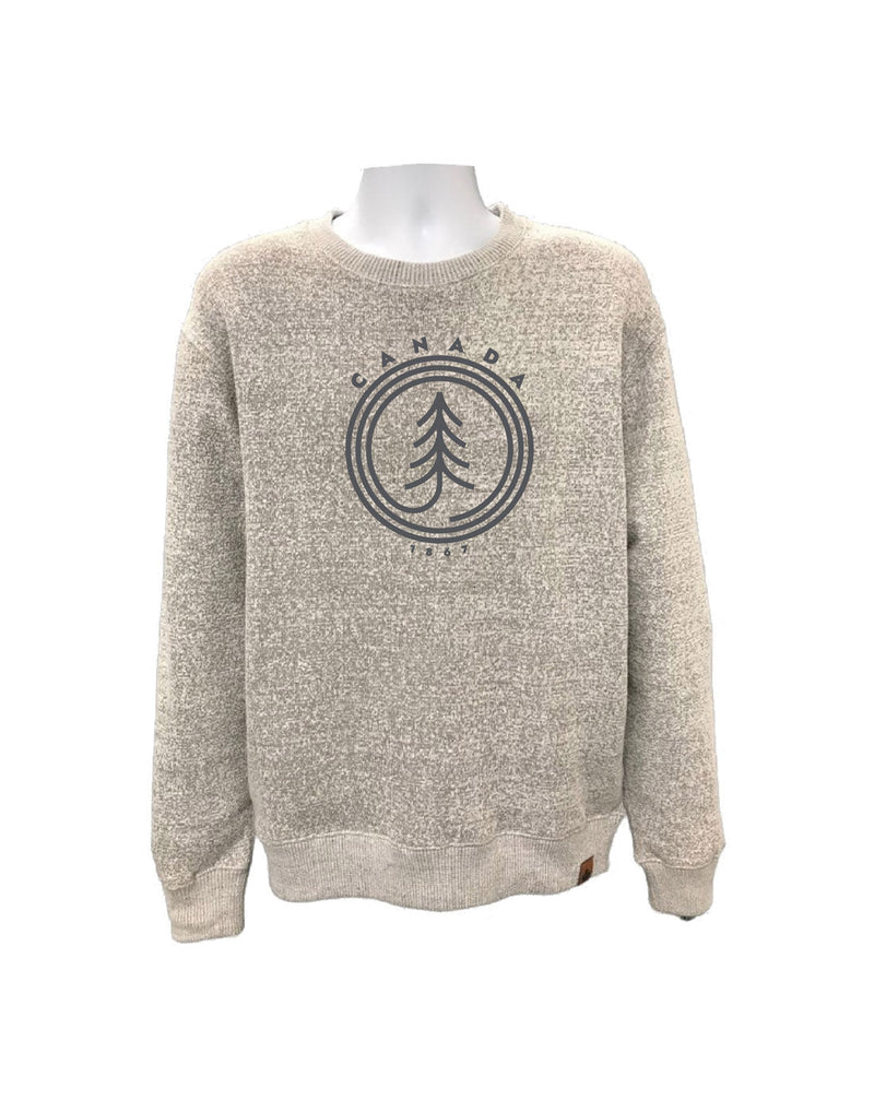 North & Oak Nantucket Fleece Crew in salt and pepper light grey colour with Canada written above circle image with tree inside