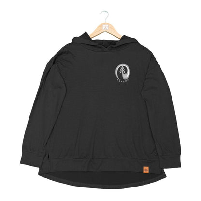 North & Oak Women's Canada Hoodie in black with light grey circular tree symbol on left chest