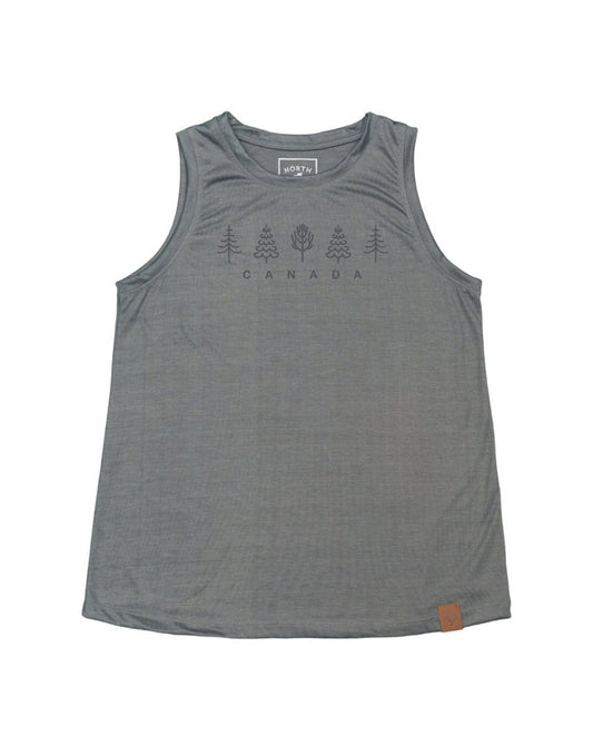 Product Image – North & Oak Women's Canada Tank in grey with dark grey images of trees and Canada written below