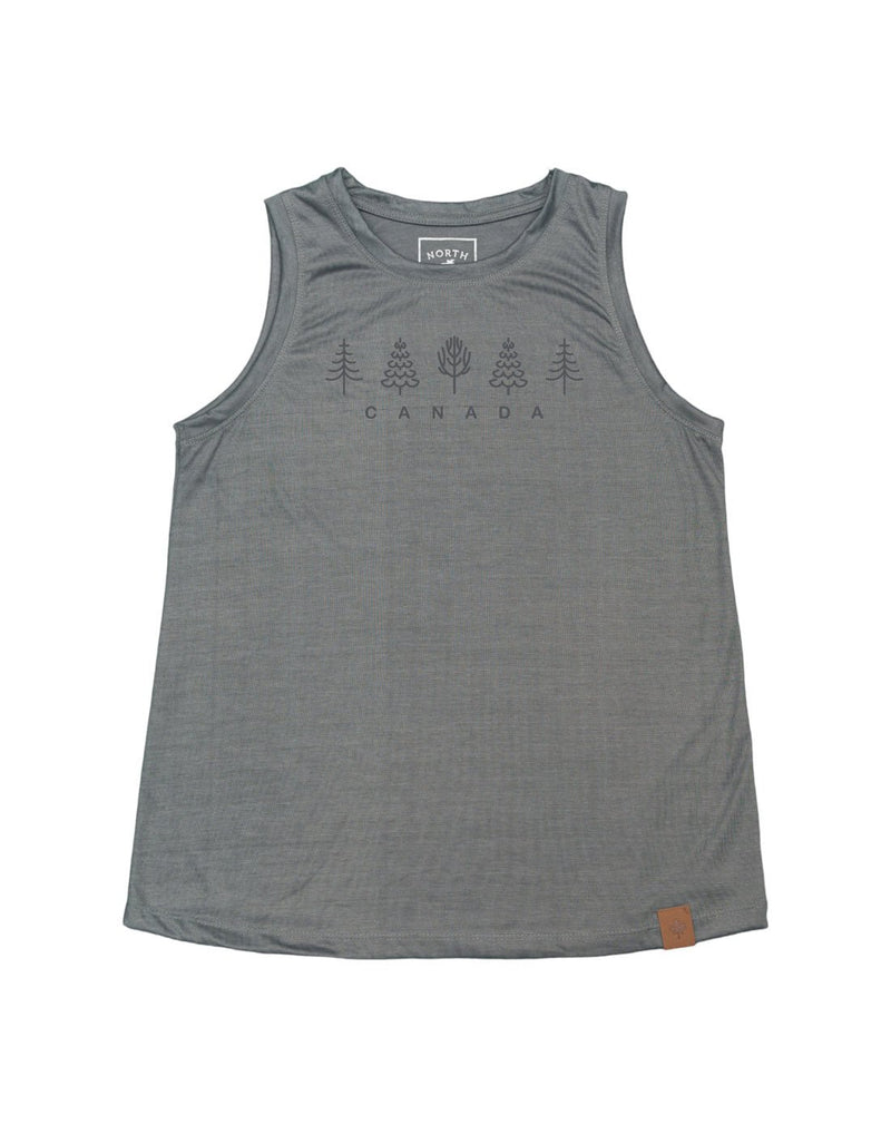 North & Oak Women's Canada Tank in grey with dark grey images of trees and Canada written below