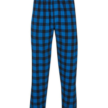 Unisex Plaid Lounge Pants in blue and black checkered print, front view