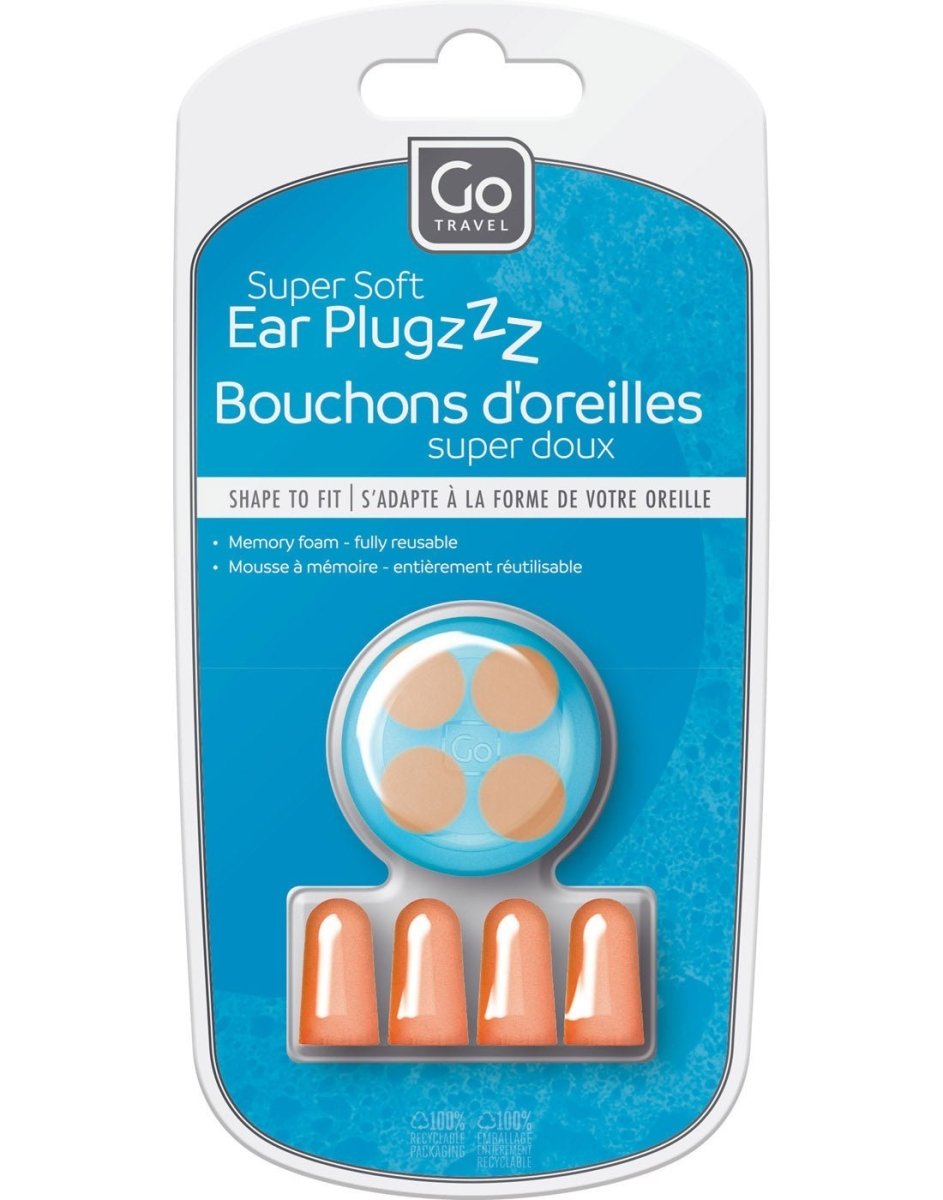 Close up of Go Travel Super Soft Ear Plugs packaging.