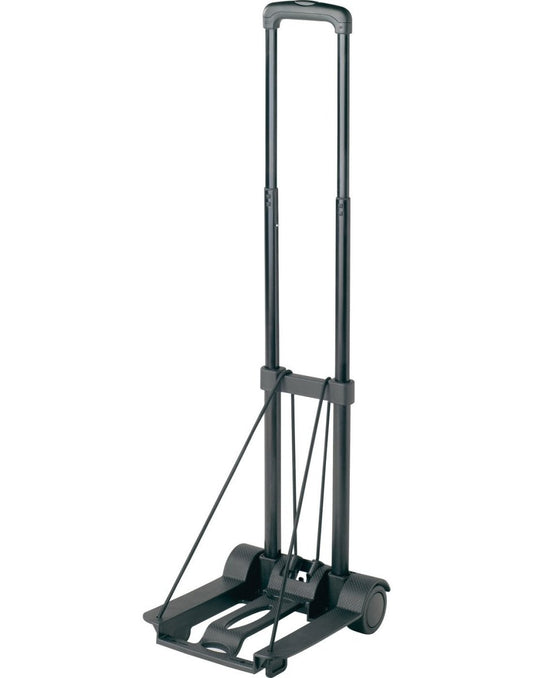 Product Image – Front angle view of Go Travel Trolley, unfolded with handle extended out.