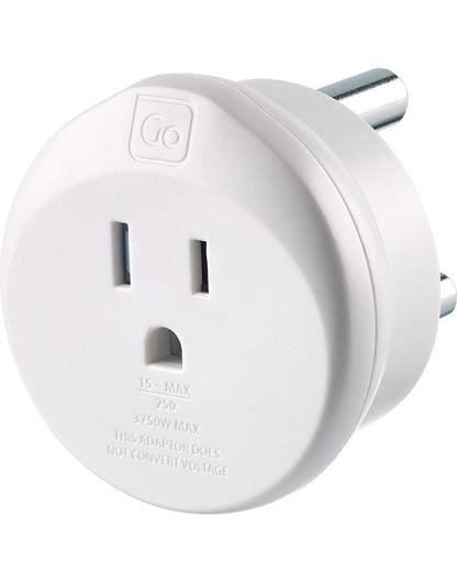 Go Travel USA-SA Grounded Adapter, front angled view of input plug