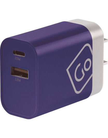 Front view of Japan adapter plugged into USB charger