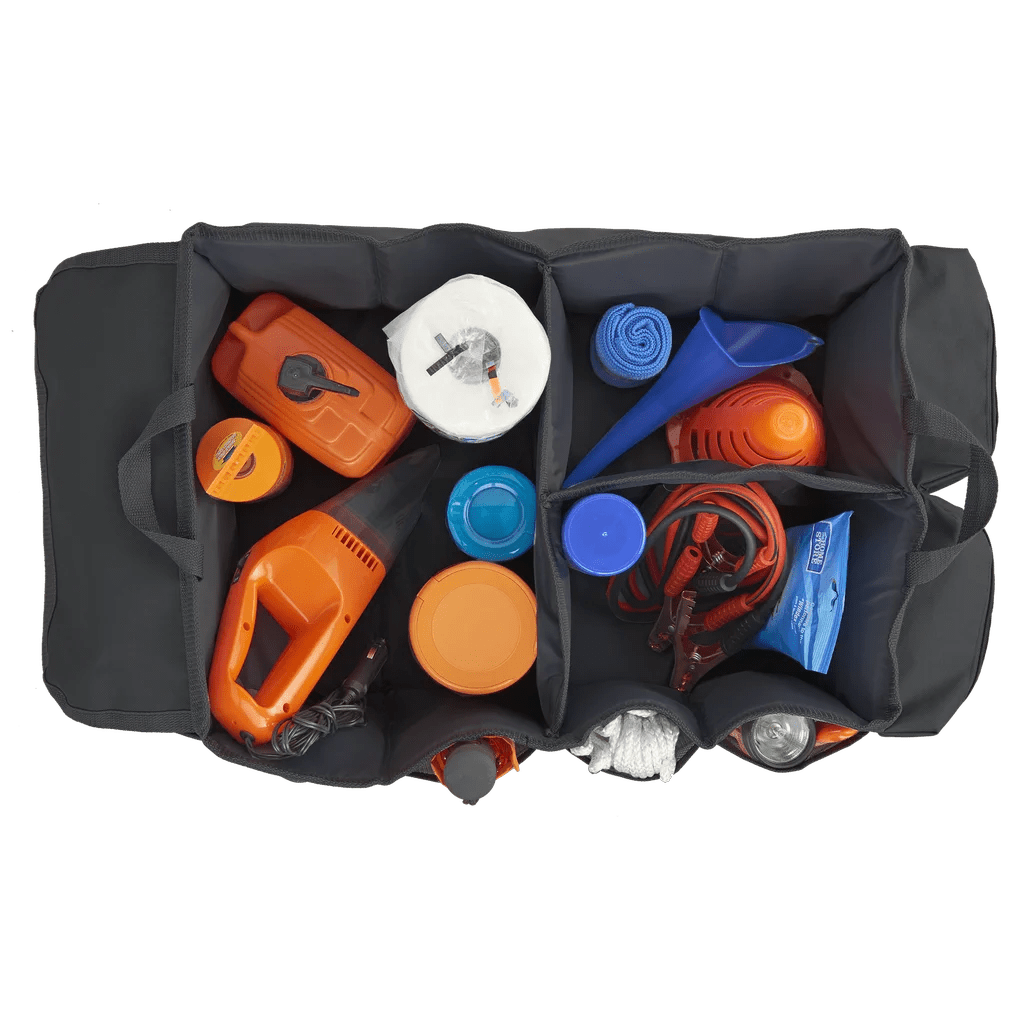 Top view of High Road® Trunk & Cargo Organizer, filled with items.