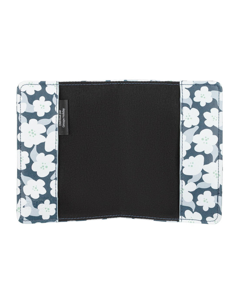 RFID Passport Cover in navy floral, open view
