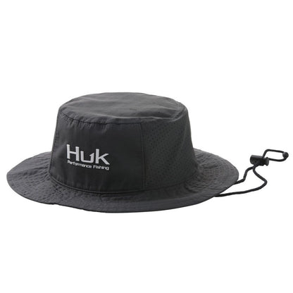 Huk Men's Performance Bucket Hat in Volcanic Ash, front view with with Huk logo