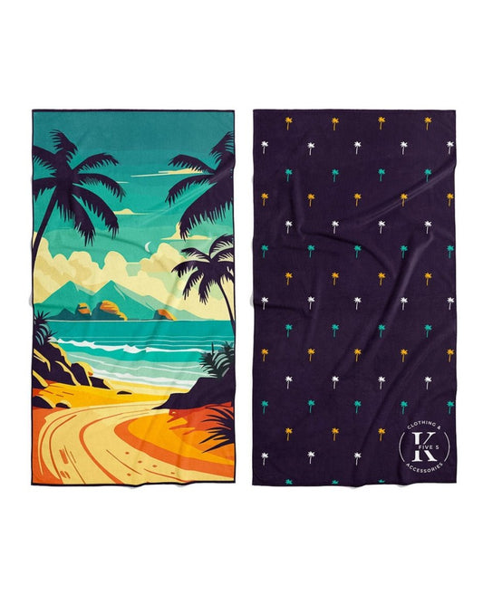 Product Image – Front and back view of paradise island K5 Microfibre Beach Towel.