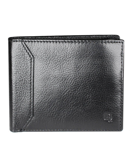 Product Image – Front of folded the RFID Billfold Men's Leather Wallet with ID Window in black.