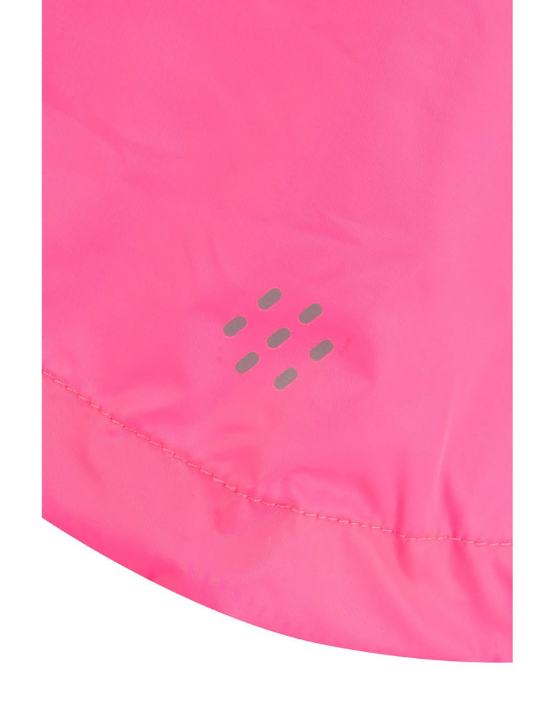 Mac in a Sac Origin II Neon Packable Waterproof Jacket in neon pink, close up of reflective detailing.
