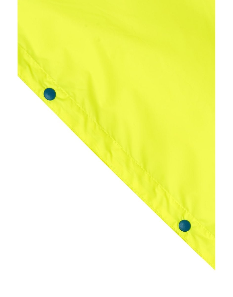 Snap adjustable side openings on neon yellow Mac in a Sac Packable Waterproof Poncho.