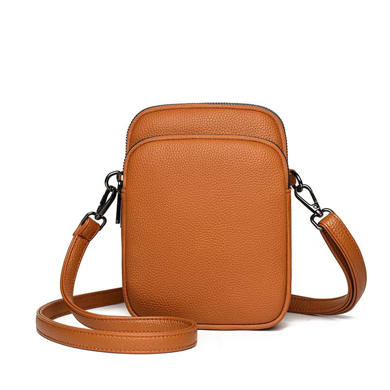 Alina's Double Compartment with Front Pocket RFID Crossbody, tan, front view