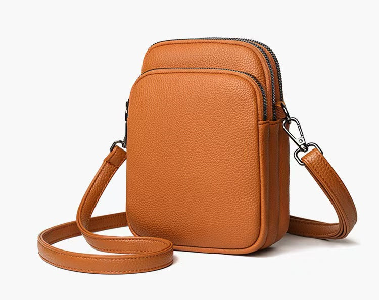 Alina's Double Compartment with Front Pocket RFID Crossbody, tan, front angled view